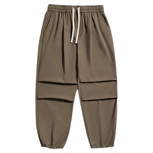 海上公路美式复古珠地棉直筒休闲裤男膝盖褶皱百搭工装伞兵裤子