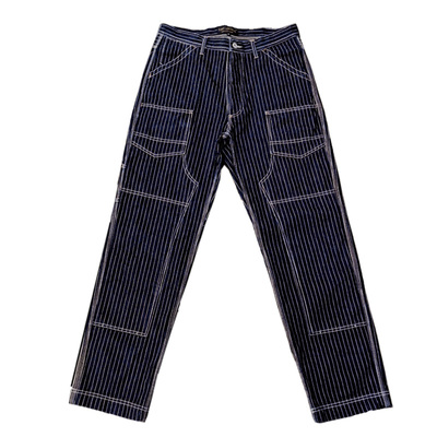 复古重磅条纹井下工装裤高腰