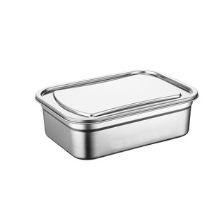 加厚商用长方形不锈钢保鲜盒菜盆带塑料盖子饭盒食品级加大快餐盆