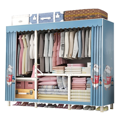 衣柜家用卧室简易布衣柜现代简约出租房用全钢架加粗组装收纳衣柜