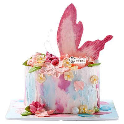 CAKEBOSS金牛座蝶向花野浪漫蝴蝶水果奶油生日蛋糕北京同城配送