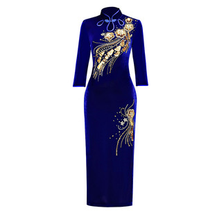 结婚妈妈旗袍婚礼服礼服连衣裙洋气婚宴金丝绒喜婆婆晚礼服高级女