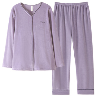 睡衣女春秋加厚海岛绒家居服秋冬季珊瑚绒薄款套头可外穿大码套装