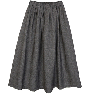 半身裙女2026新款秋季 中长款a字大摆裙文艺青灰色棉麻宽松牛仔裙
