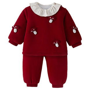 宝宝衣服分体套装冬季保暖婴儿棉袄棉裤加厚夹棉衣洋气小公主冬装