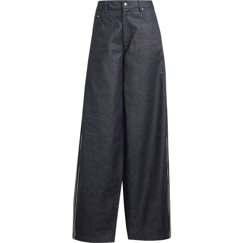 Adidas/阿迪达斯正品夏季女士条纹宽松休闲高腰牛仔长裤JJ3145