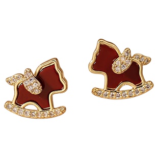 古婷红色锆石小飞马耳钉女2026新款爆款高级感耳饰适合冬天的耳环