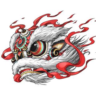 国潮醒狮车贴中国风车身贴招财头盔反光划痕遮挡贴纸摩托车装饰贴