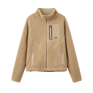 云上生活【热咖啡】结构拼缝高领颗粒绒立领厚外套2025冬季上衣女