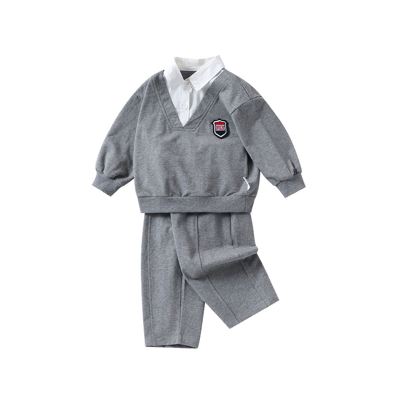 男童套装春秋装宝宝小童帅气学院风两件套儿童婴儿卫衣弯刀裤衣服