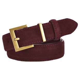 安可拉红皮带女绒面真皮百搭装饰配牛仔裤腰带女简约复古时尚裤带