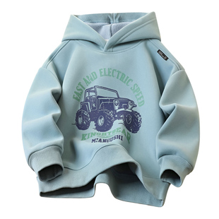 男童华棉一体加奥粒绒连帽卫衣冬2025中大儿童装厚汽车卡通帽衫衣