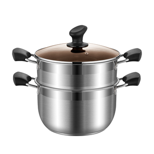 加厚304不锈钢小蒸锅蒸煮锅家用汤锅带蒸笼小型24双层22cm蒸笼锅