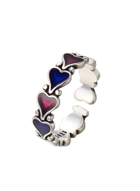 红蓝爱心拼接做旧工艺925戒指