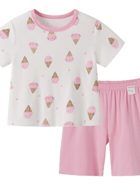 儿童家居服夏季薄款男童可爱风短袖短裤宝宝夏装套装女童夏款睡衣