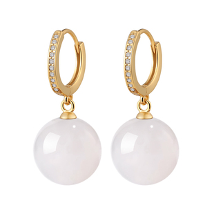 999纯银和田玉耳环耳饰白玉耳钉羊脂白耳坠女正品送妈妈生日礼物