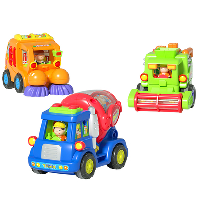 汇乐儿童惯性工程车男孩玩具小汽车搅拌车扫地收割机套装模型婴儿