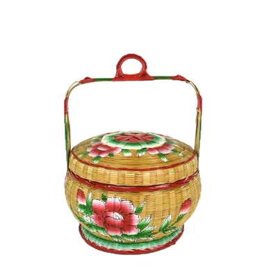 潮汕纯手工彩绘收纳蓝婚嫁竹篮