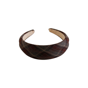 咖色系格纹缎面立体发箍女款高级感洋气时尚宽边发卡增高颅顶头箍