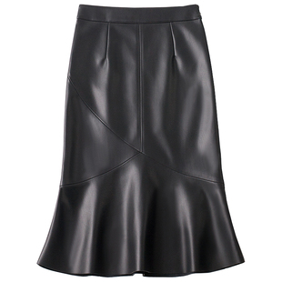 2025年新款真皮皮裙女半身裙高腰a字包臀裙气质显瘦鱼尾裙中长裙