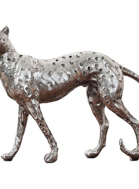 轻奢风中古银色猎豹桌面摆件