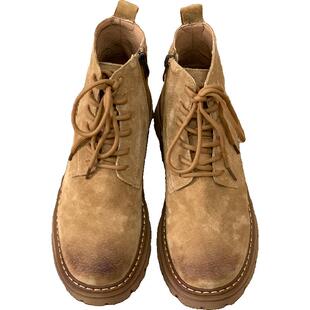 一元木公新款马丁靴户外中帮机车靴子沙漠黄男款复古休闲工装靴子