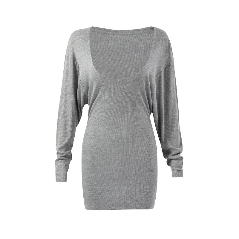 时尚大U领遮臀长袖T恤运动健身瑜伽宽松外穿收腰修身显瘦上衣女