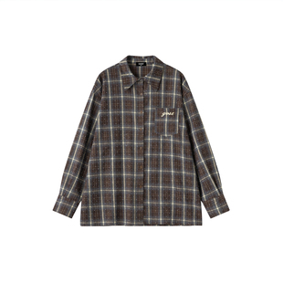 GOST潮牌不规则重工烫钻满天星格纹衬衫宽松男女休闲百搭外套