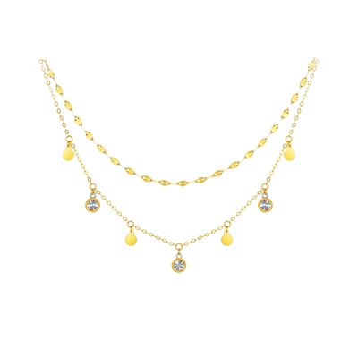 周六福双色18K金项链女几何链坠AU750多彩金时尚节日礼物送女友