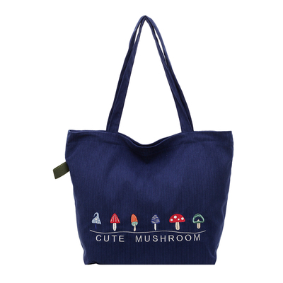 带拉链灯芯绒托特包大容量通勤包