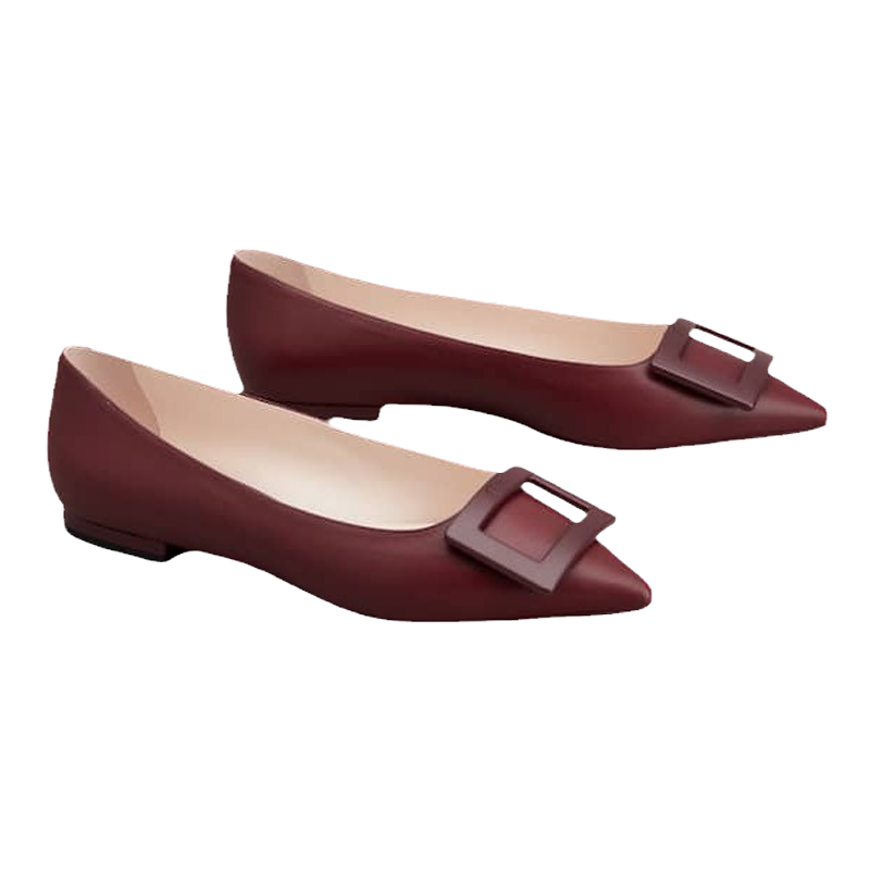 Roger Vivier/罗杰·维维亚女鞋尖头设计镌刻商标的饰扣芭蕾舞鞋