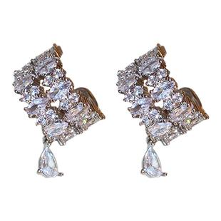 微镶锆石精致水滴型耳夹ins冷淡风无耳洞耳骨夹2023简约通勤耳饰