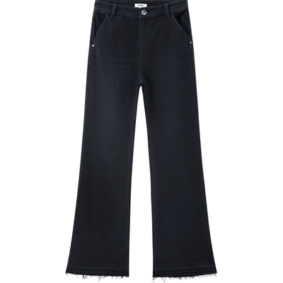 JASON WU2025秋冬新款修身通勤纯色时尚潮流毛边喇叭牛仔裤裤子女