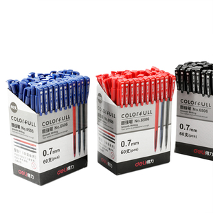 得力多色圆珠笔正品按压式油笔圆珠笔蓝色红色小学生专用老式黑色圆珠笔中油笔按动油性圆珠笔芯四色笔批发