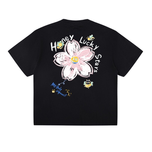 MBD小恶魔笑脸樱花小蜜蜂涂鸦印花短袖T恤男小雏菊半袖女潮情侣夏