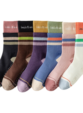 瑜伽袜子女拼色中筒袜硅胶防滑专业普拉提地板袜配鲨鱼裤运动长袜