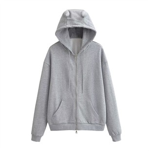 小恶魔灰色连帽双拉链卫衣男女同款上衣情侣开衫休闲纯色外套帽衫