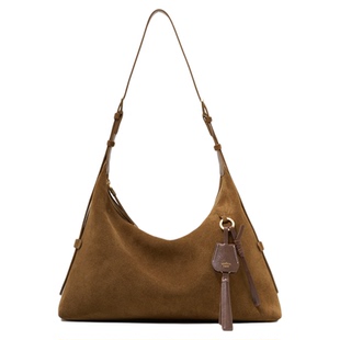 unifine新款璞行hobo包麂皮绒腋下包大容量托特包女棕色单肩包包