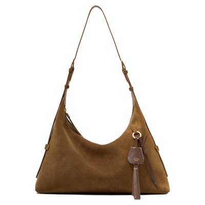 unifine新款璞行hobo包麂皮绒腋下包大容量托特包女棕色单肩包包