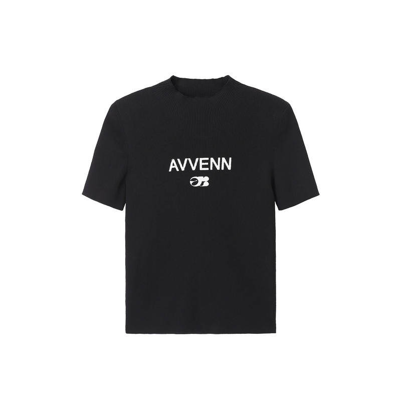 AVVENN 微高领修身小版型logo印花短袖T恤
