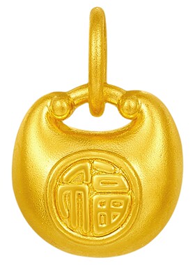 潮宏基国色黄金吊坠足金挂坠5D硬金转运串珠福锁包小胖福送礼 W