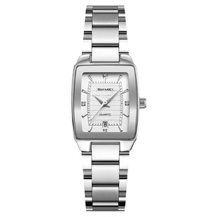 时刻美时尚女士钢带腕表方形轻奢商务休闲镶钻超薄防水单日历手表