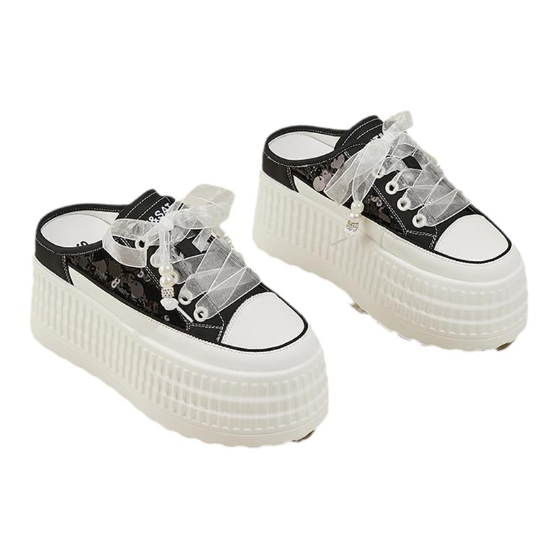 星期六网红包头半拖鞋女夏季外穿2025新款松糕厚底百搭增高休闲鞋