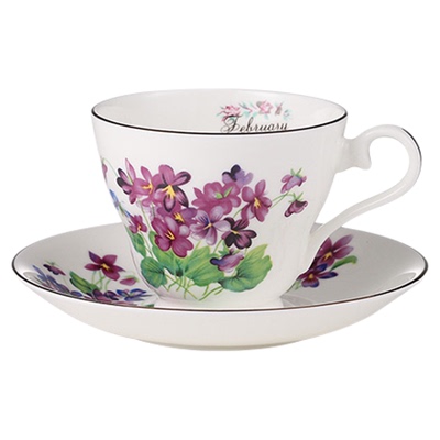 英国Aynsley安斯丽月份花骨瓷咖啡杯欧式茶杯碟生日礼物伴手礼盒