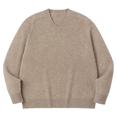 PSO Brand男装女装【羊毛羊绒混纺】V领棕色毛衣外套宽松针织衫