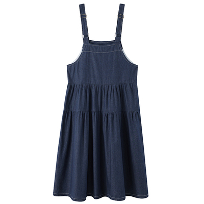 少女休闲连衣裙纯棉纯色背带