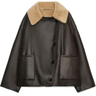 ZARluvip查罗冬季新款仿皮外套女抓绒大衣机车服夹克保暖3548241