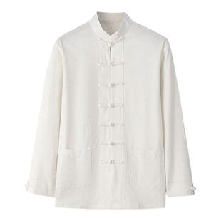 高档唐装男中国风中式服装弹力棉麻衬衣复古风打底衫休闲衬衫