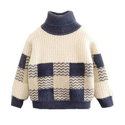 高领加绒加厚秋冬款格子打底衫