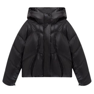 Basic House/百家好连帽立领纯色羽绒服女款冬季新款保暖短款外套